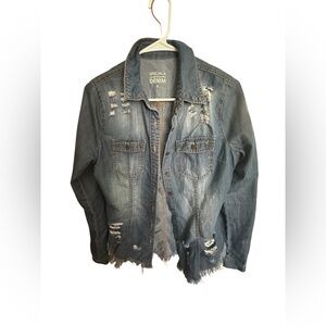 Like new!! Speciala Distressed Blue Denim Jacket